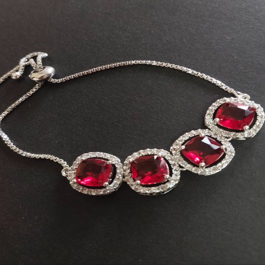 SIVARA Royal Red Crystal Bracelet with Diamond Halo | Adjustable | Real Diamond Like Finish