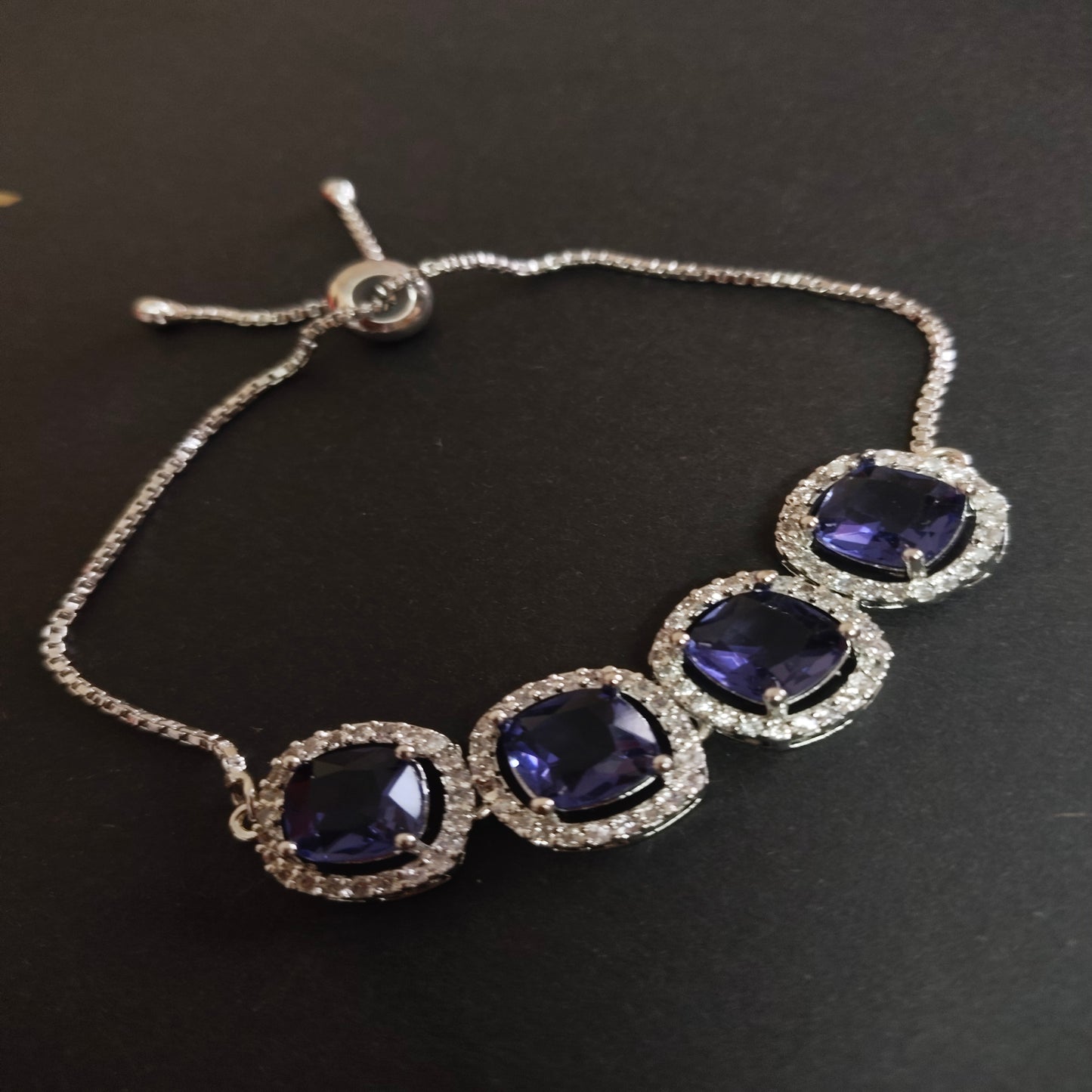 SIVARA Royal Blue Cushion-Cut Stone Bracelet with CZ Accents | Elegant Adjustable Jewelry