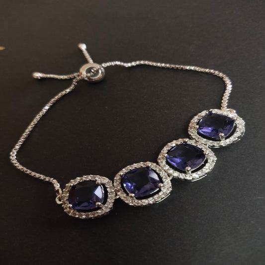 SIVARA Royal Blue Cushion-Cut Stone Bracelet with CZ Accents | Elegant Adjustable Jewelry