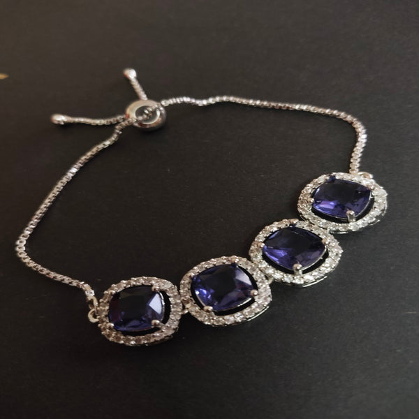 SIVARA Royal Blue Cushion-Cut Stone Bracelet with CZ Accents | Elegant Adjustable Jewelry