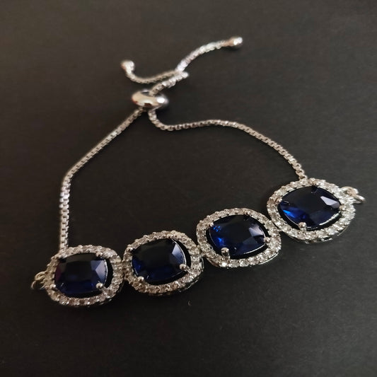 SIVARA Midnight Elegance Adjustable Bracelet | Deep Blue Cushion Stones with Sparkling Halo