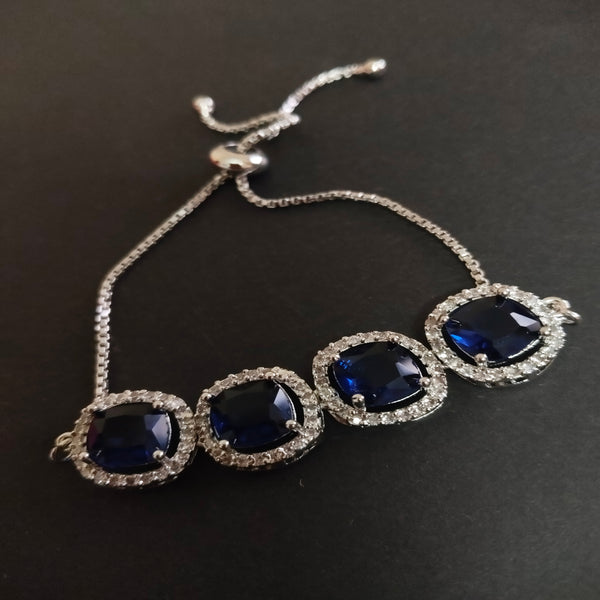 SIVARA Midnight Elegance Adjustable Bracelet | Deep Blue Cushion Stones with Sparkling Halo
