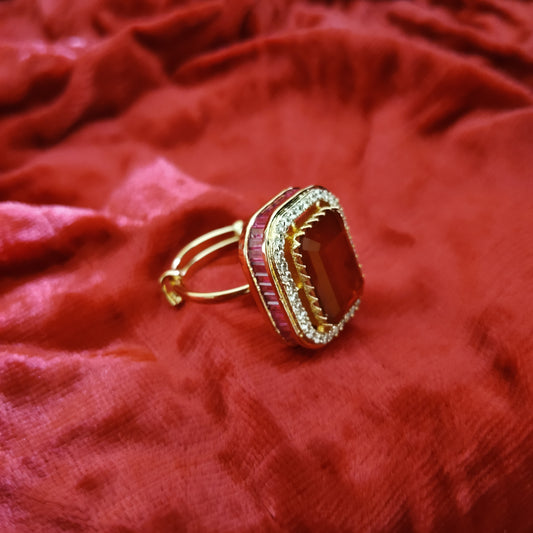 SIVARA Doubled Ruby Crimson Empress Statement Ring | Bold Red Stone with Royal Elegance | Adjustable