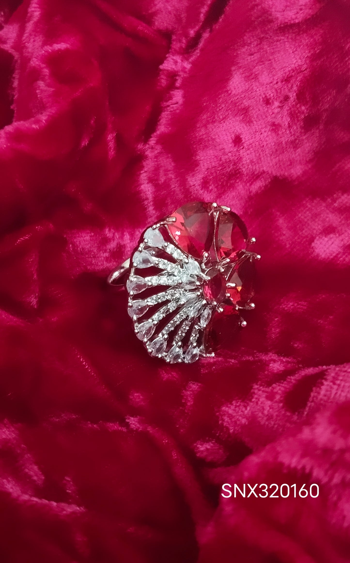 SIVARA Scarlet Fan Luxe Statement Ring | Celestial Blaze Cocktail Ring | Adjustable