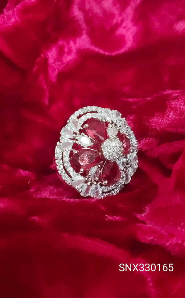 SIVARA Rosé Bloom CZ Designer Ring | Blushing Petal Cocktail Ring | Adjustable