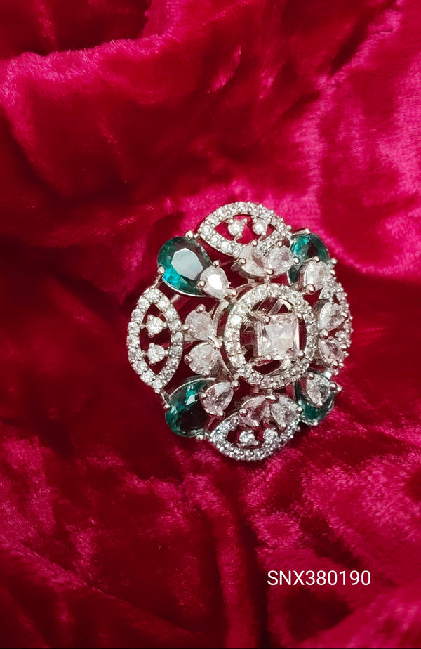 SIVARA Imperial Turquoise Garden CZ Statement Ring | Victorian Petal Shine Cocktail Ring