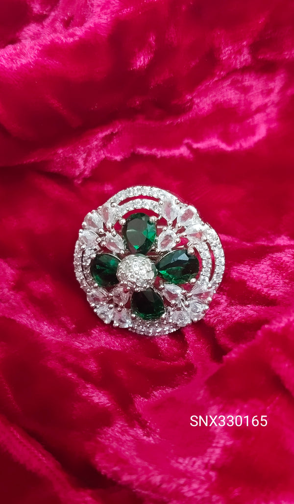 SIVARA Emerald Bloom CZ Statement Ring | Floral Crown Designer Ring