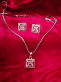 SIVARA Trendy Square Stone AD Pendant Set with Earrings for Party & Festive Wear for Girls & Women