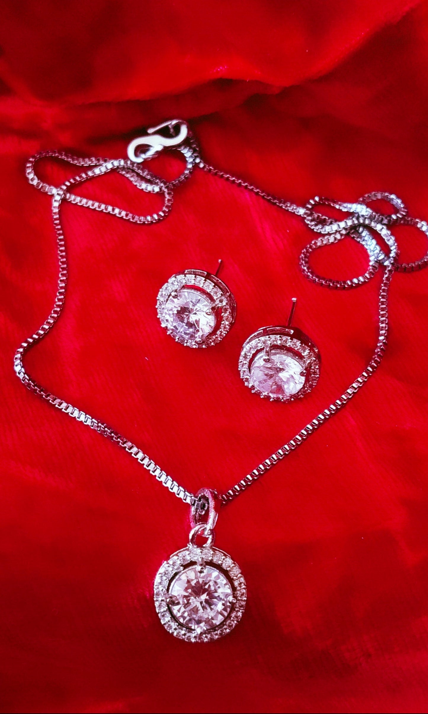 SIVARA Round Solitaire AD Pendant Set with Solitaire Studs | Party and Festivals for Women and Girls