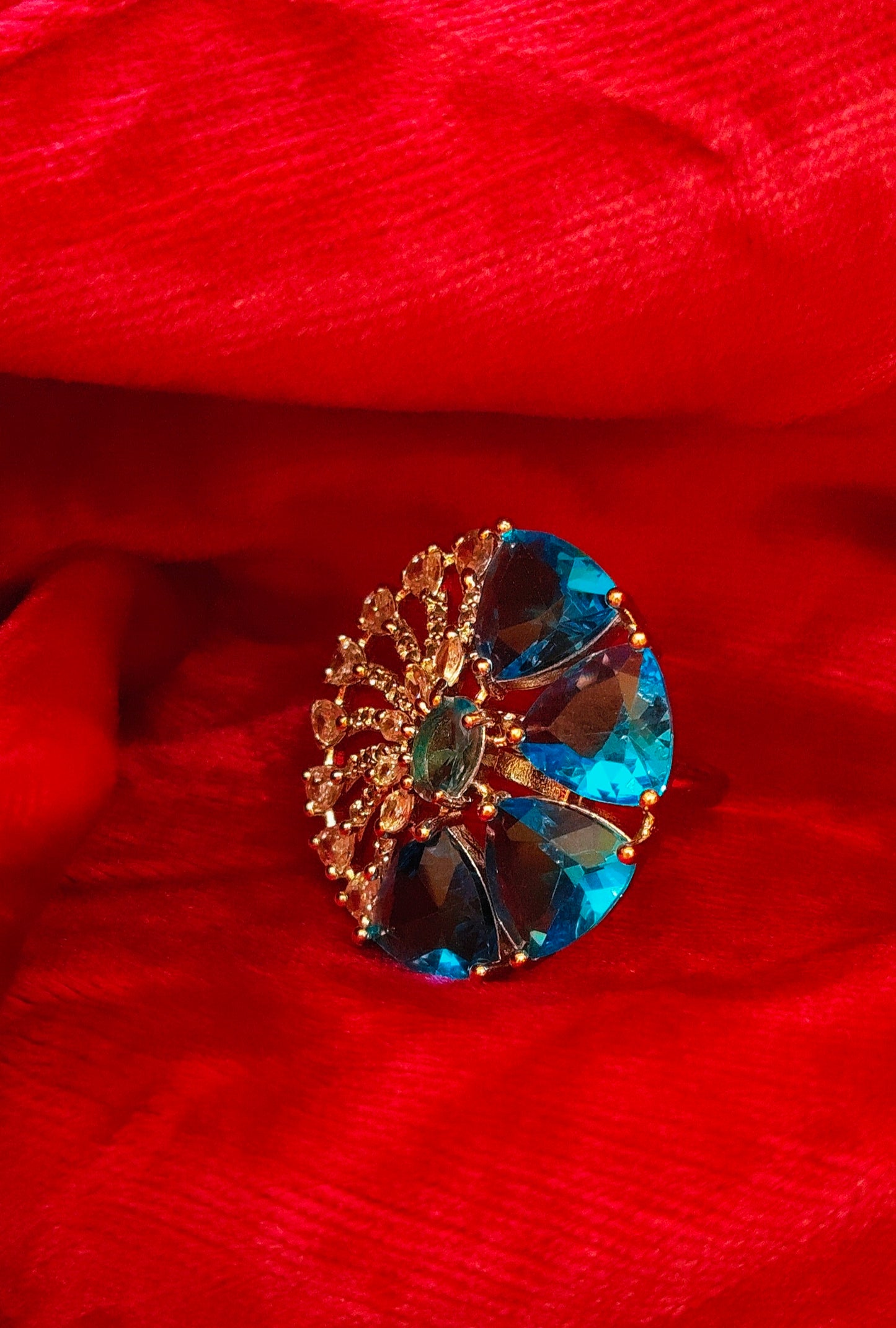 SIVARA Midnight Bloom Ring | Brilliant Blue Spark Ring with Luxe Rhodium Elegance