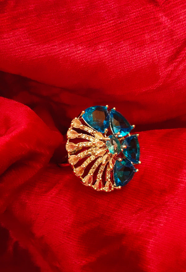 SIVARA Midnight Bloom Ring | Brilliant Blue Spark Ring with Luxe Rhodium Elegance