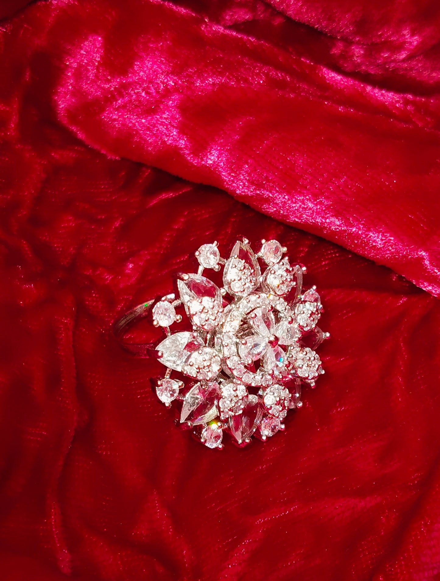 SIVARA Silver Spark Cryztal Ring | Beauty in Bloom Ring with Touch of Elegance | Adjustable