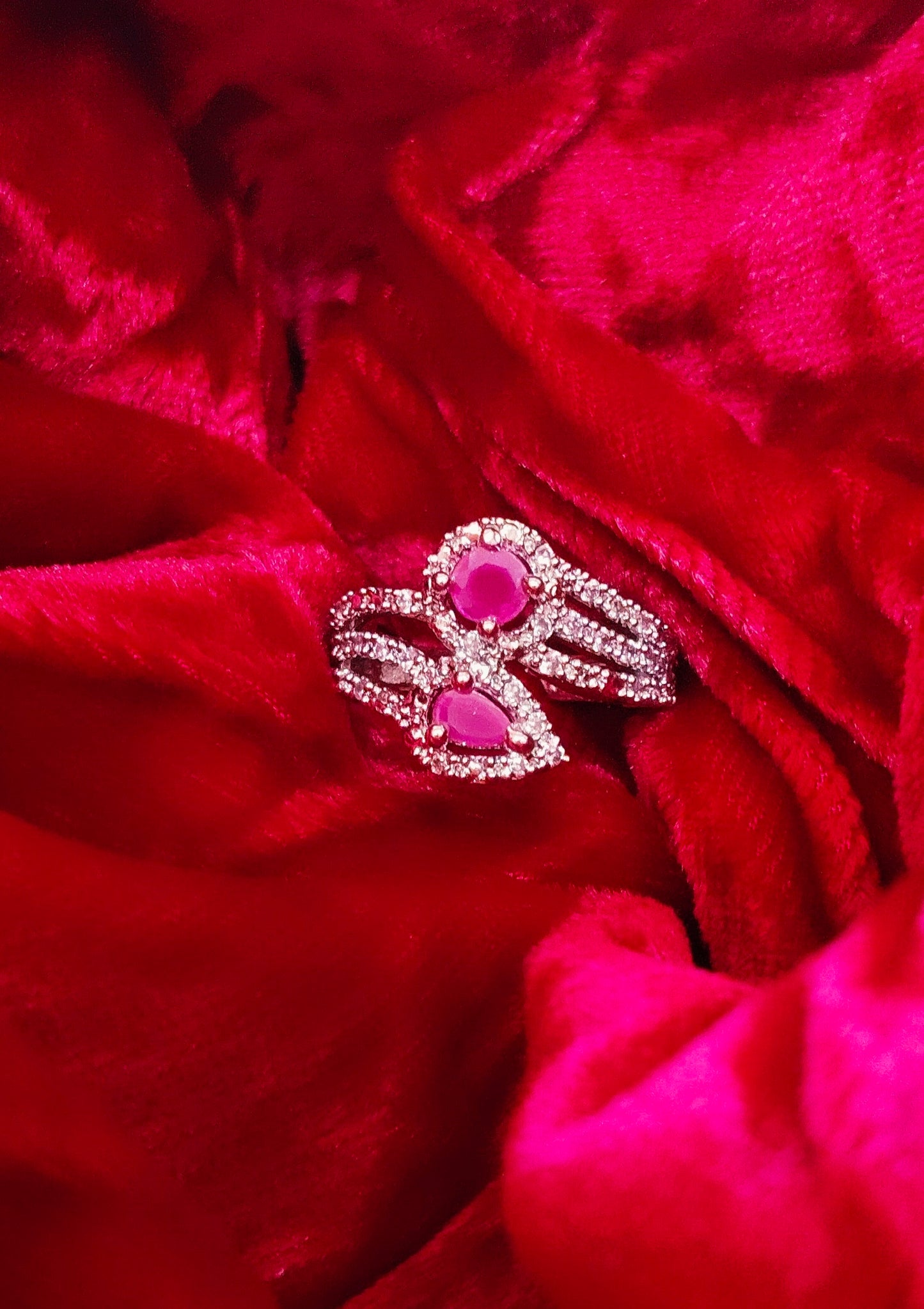 SIVARA Romantic Split Band Ruby Zircon Ring | Twin Stone Adjustable Ring