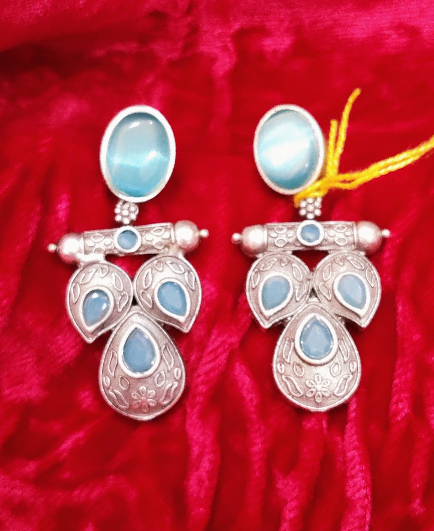 SIVARA Peacock Bloom Heritage Earrings | Sky Blue Stone Ethnic Charm
