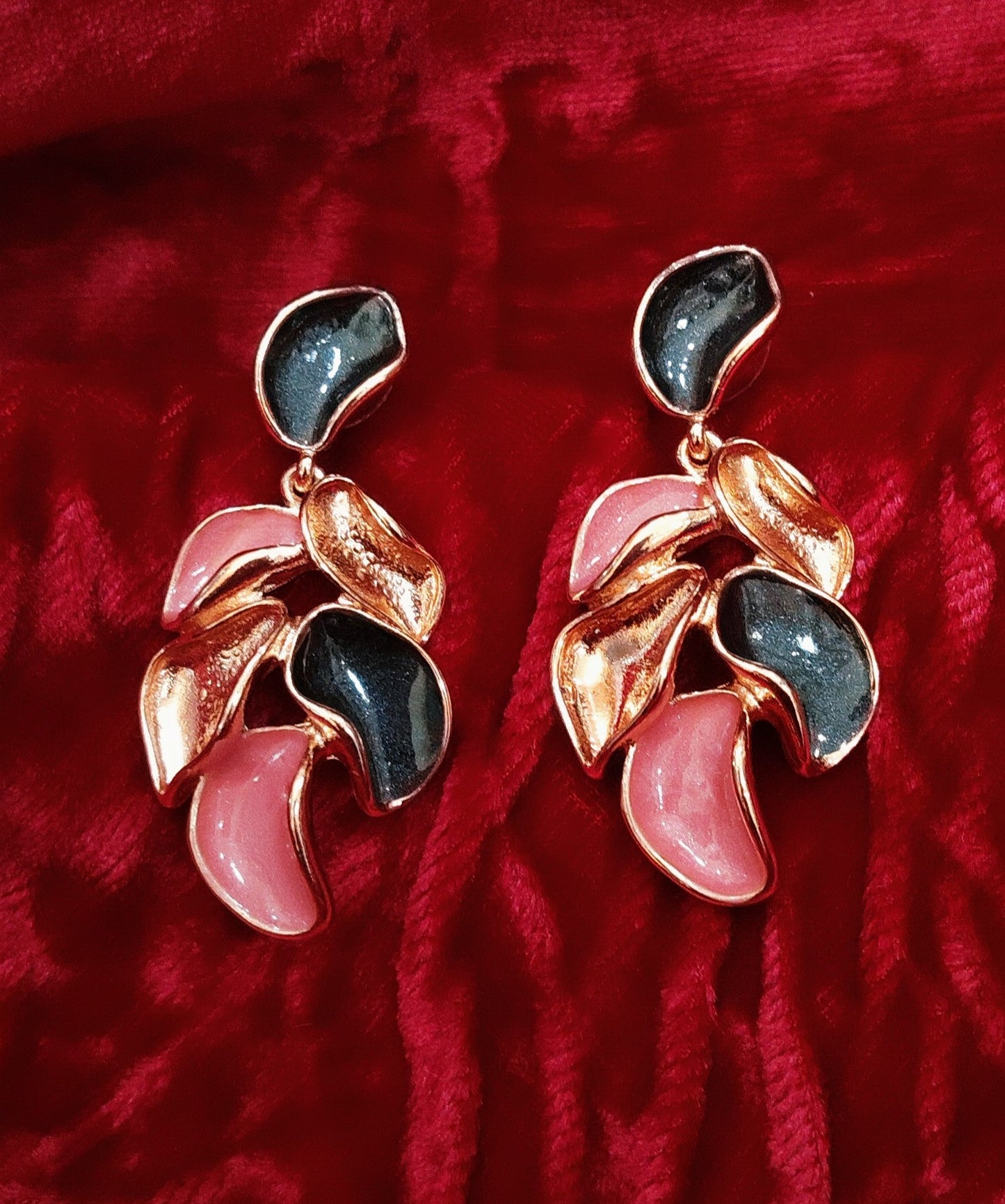 SIVARA Verdant Luxe Leaf Earrings | Blue, Pink & Rose Gold Elegance