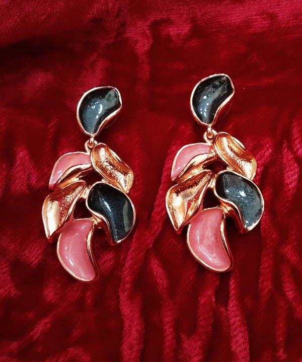 SIVARA Verdant Luxe Leaf Earrings | Blue, Pink & Rose Gold Elegance