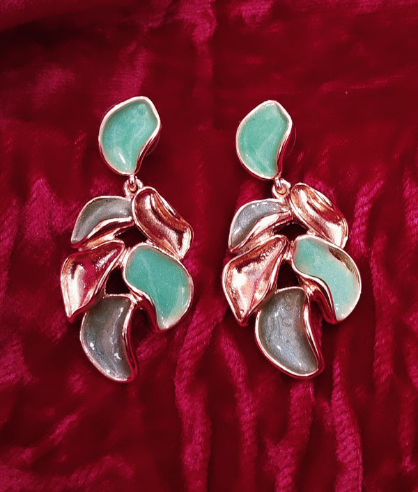 SIVARA Verdant Luxe Leaf Earrings | Green & Rose Gold Elegance