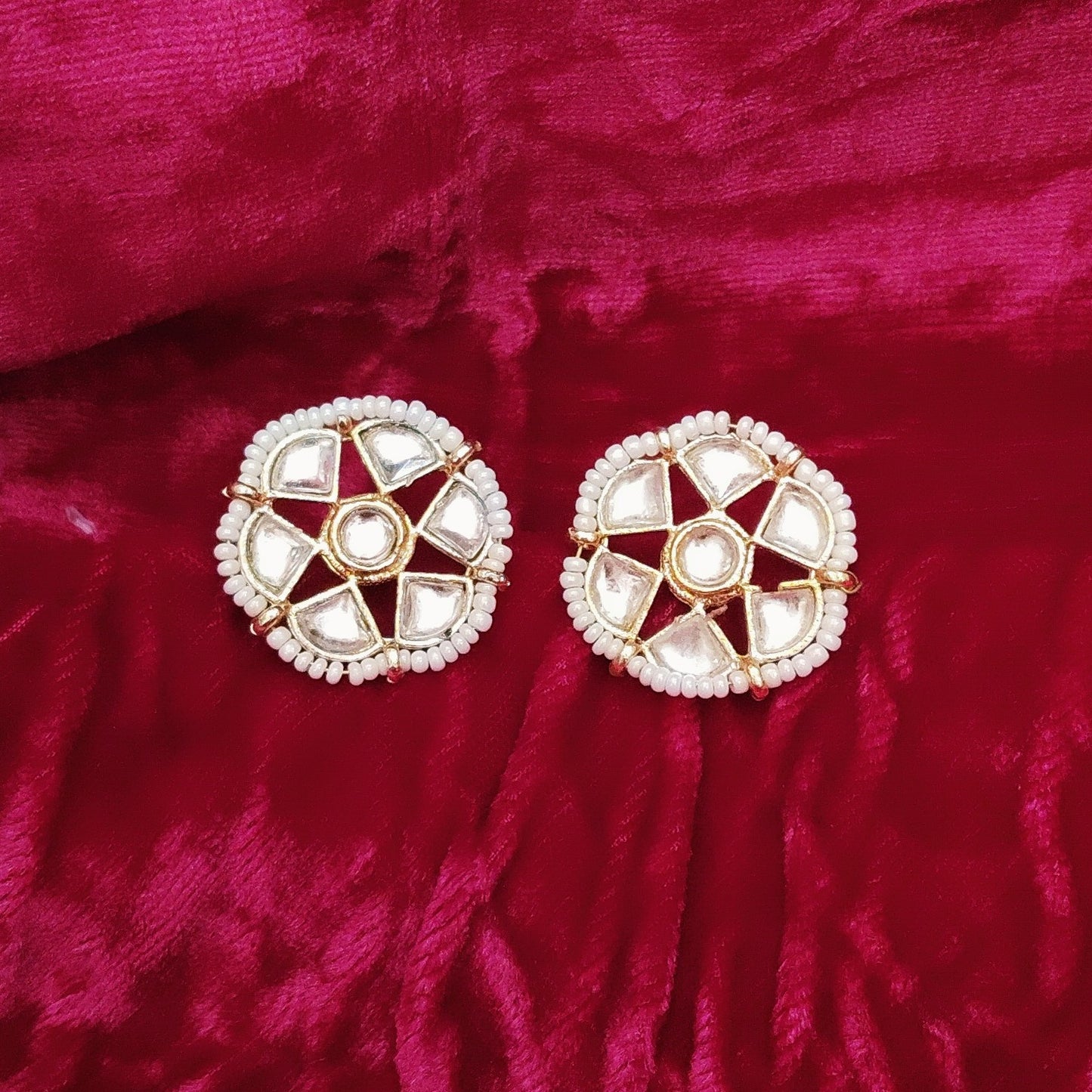 SIVARA Meenakari Inspired Kundan Floral Earrings | Kundan Pearl Mandala Studs