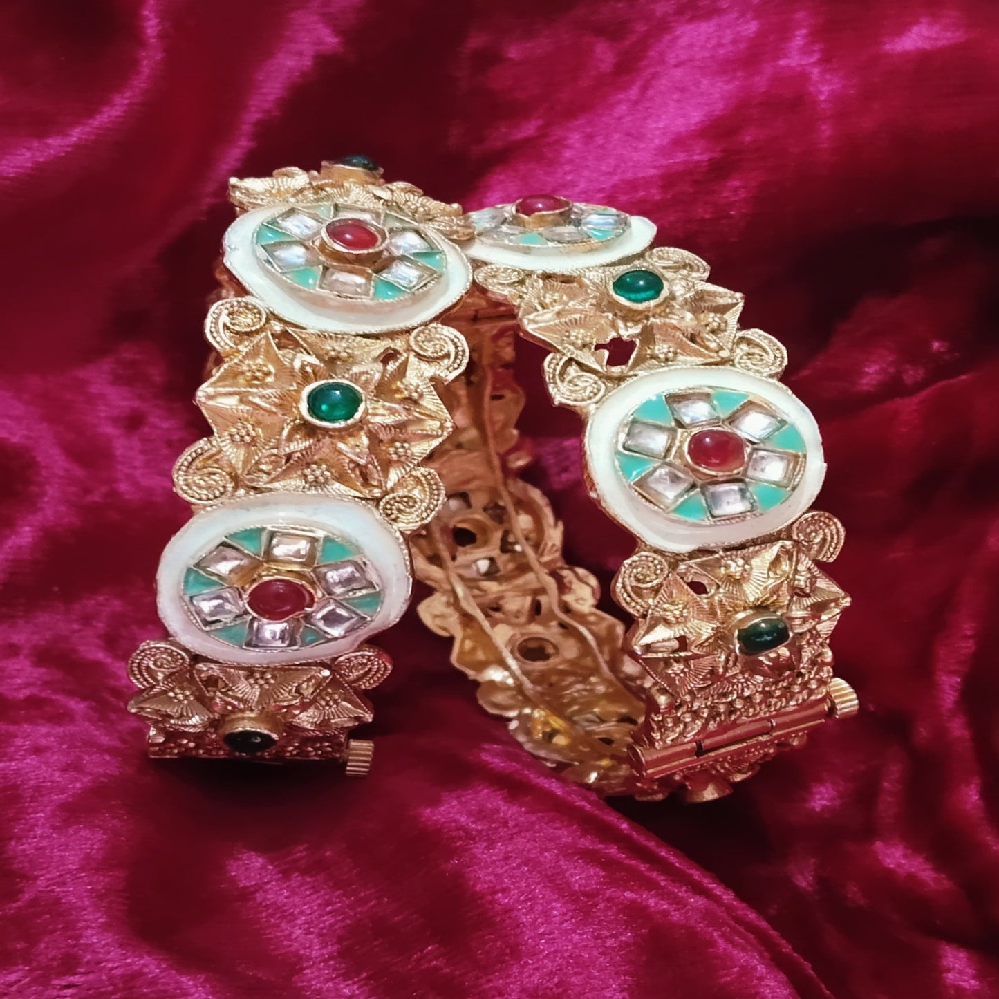 SIVARA Royal Kundan Meenakari Bangles | Antique Gold Polki Style Kada