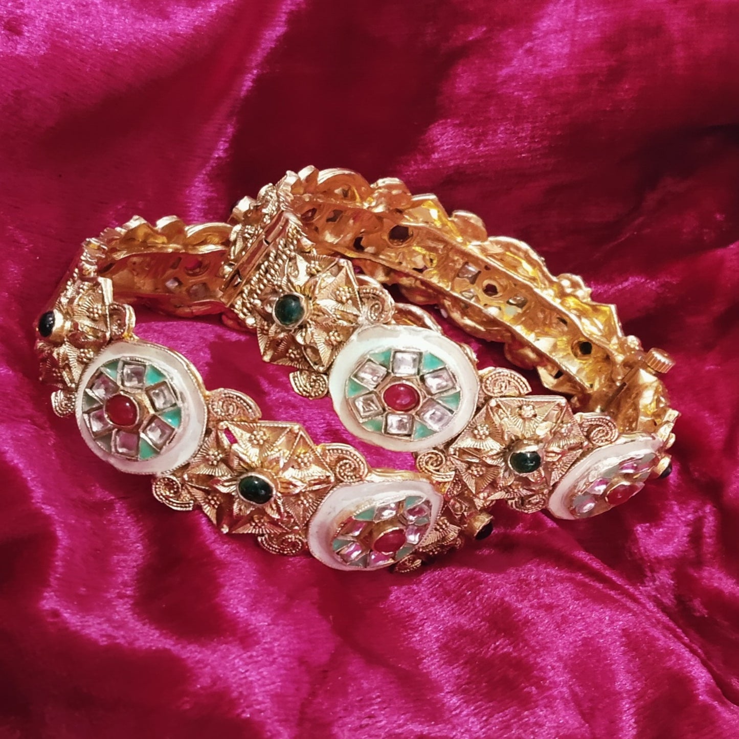 SIVARA Royal Kundan Meenakari Bangles | Antique Gold Polki Style Kada
