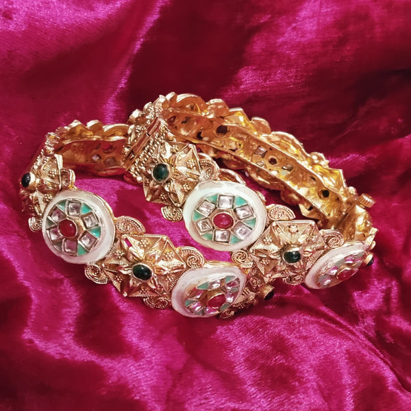 SIVARA Royal Kundan Meenakari Bangles | Antique Gold Polki Style Kada