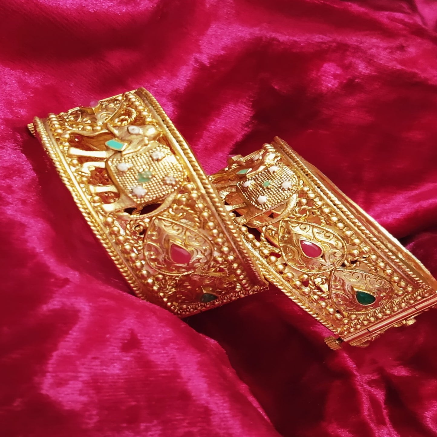 SIVARA Heritage Filigree Bangles | Antique Gold Finish Teardrop Kada