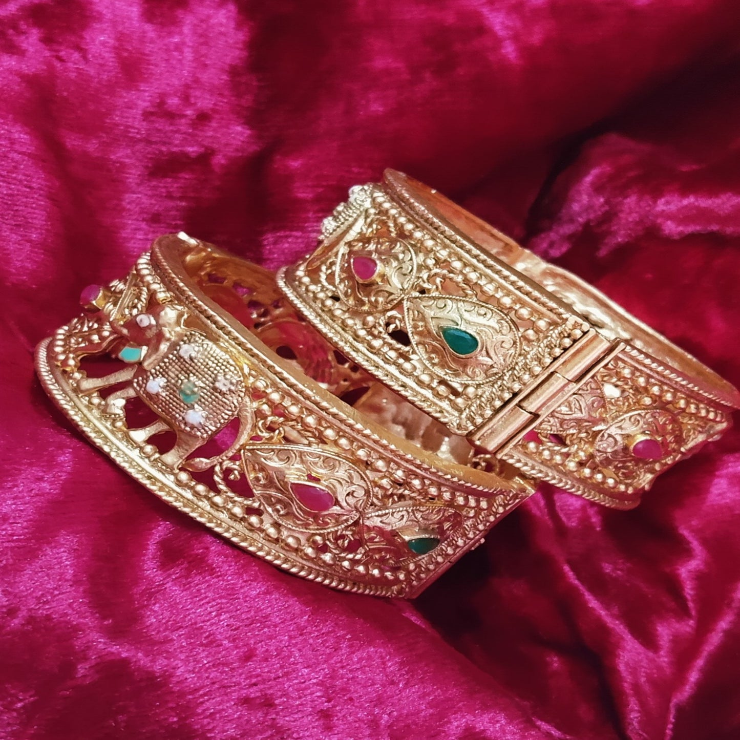 SIVARA Heritage Filigree Bangles | Antique Gold Finish Teardrop Kada