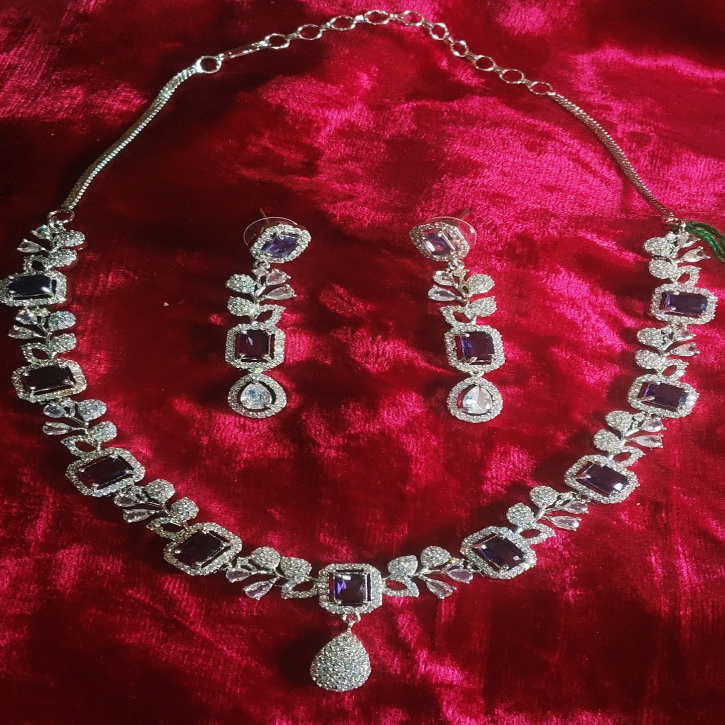 SIVARA Tanzanite Heirloom Necklace | Regal Purple Rectangle Cut AD Set