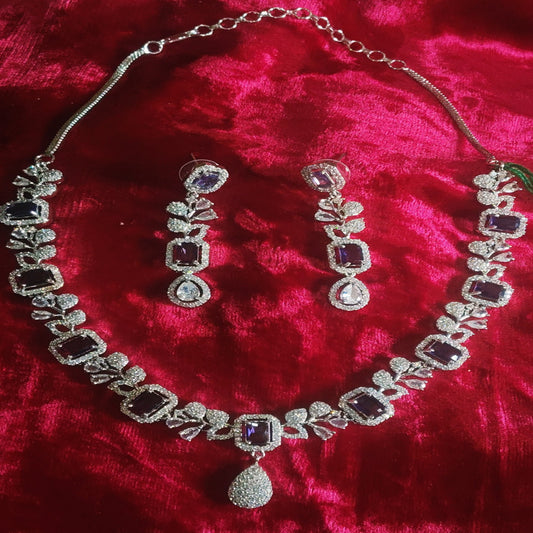 SIVARA Tanzanite Heirloom Necklace | Regal Purple Rectangle Cut AD Set