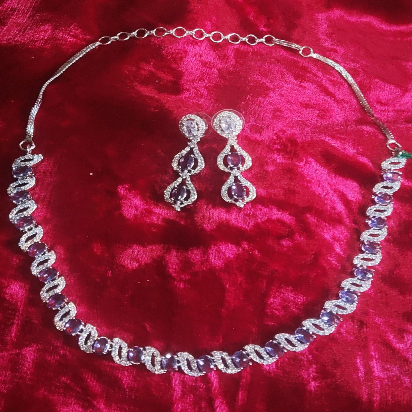 SIVARA Amethyst Wave Necklace Set | Lavender AD & Diamond Pave Dangles