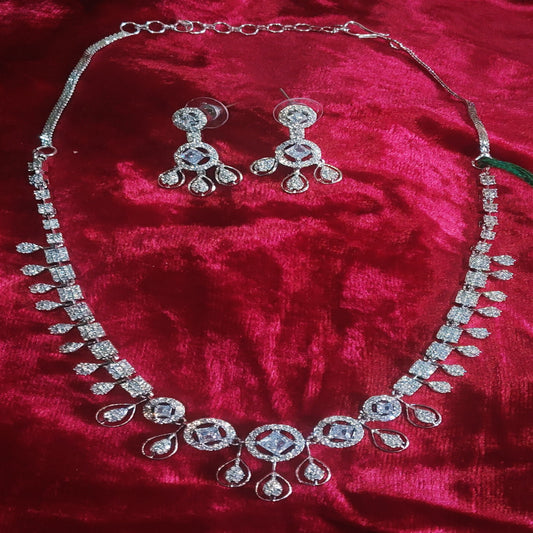SIVARA Waterfall American Diamond Necklace Set | Art Deco Pave Drops & Dangler Earrings