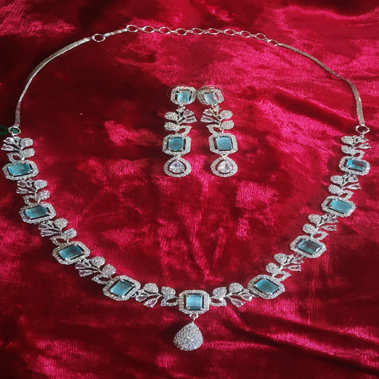 SIVARA Sapphire Regent Necklace | Classic Blue Rectangle Cut AD Set