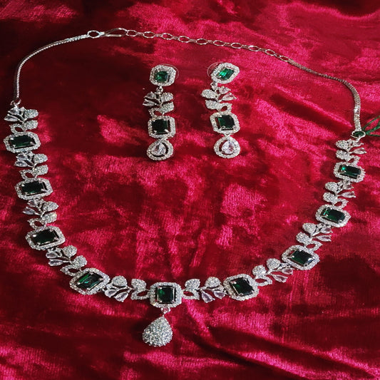 SIVARA Emerald Legacy Necklace | Regal Green Rectangle Cut AD Set