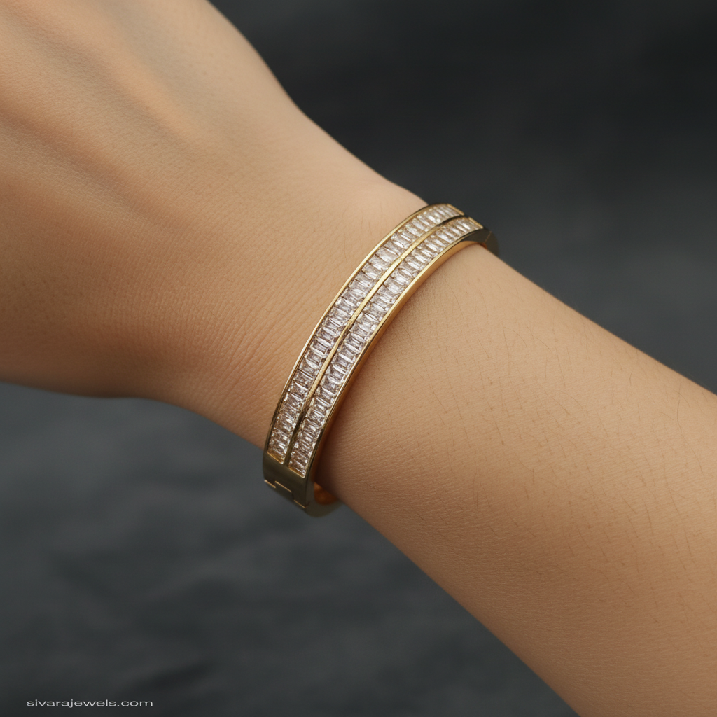 Beautiful slender wrist with double-row baguette diamond bracelet