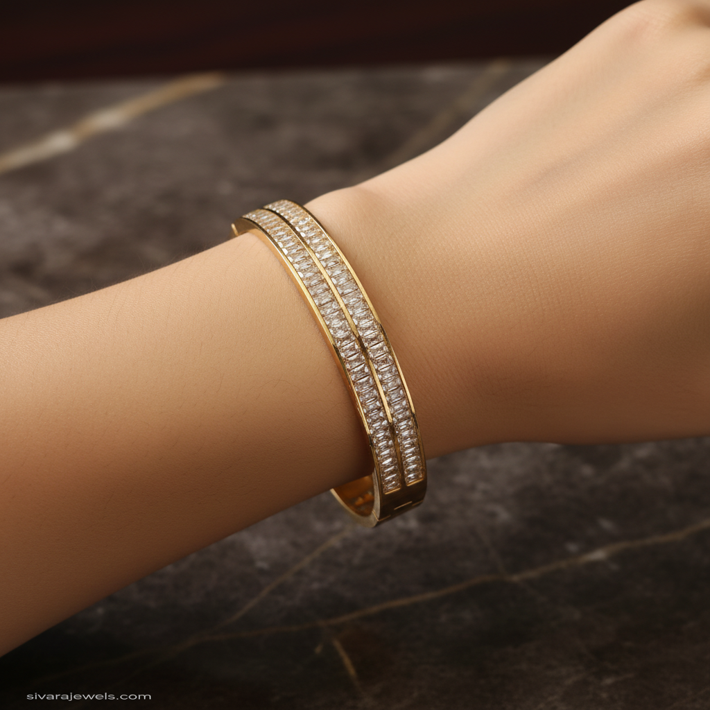 Beautiful slender wrist with double-row diamond bracelet