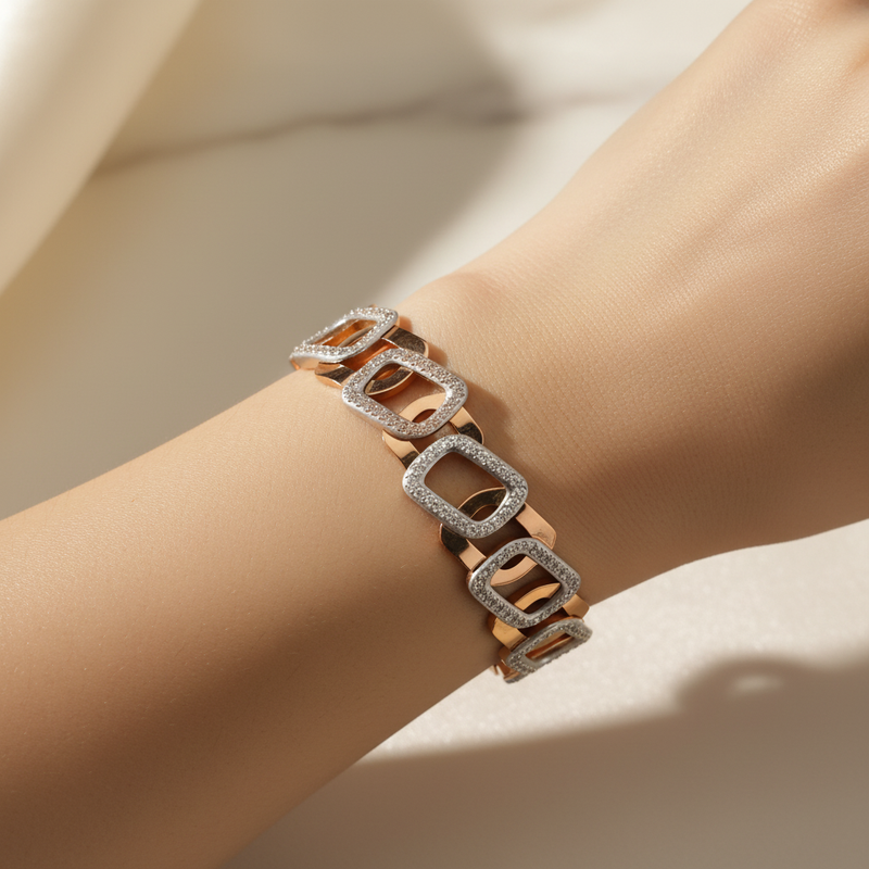 Beautiful slender wrist with geometric diamond bracelet