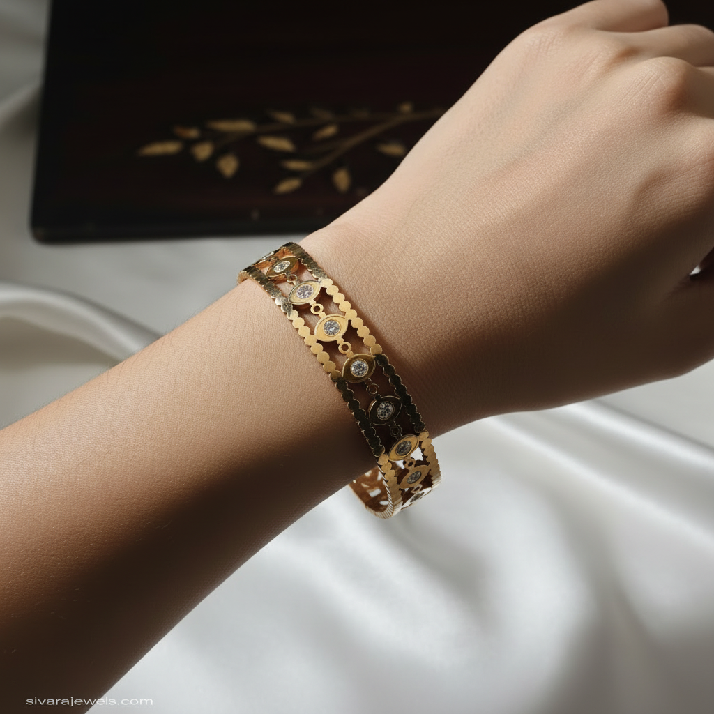 Beautiful slender wrist with gold and diamond bracelet