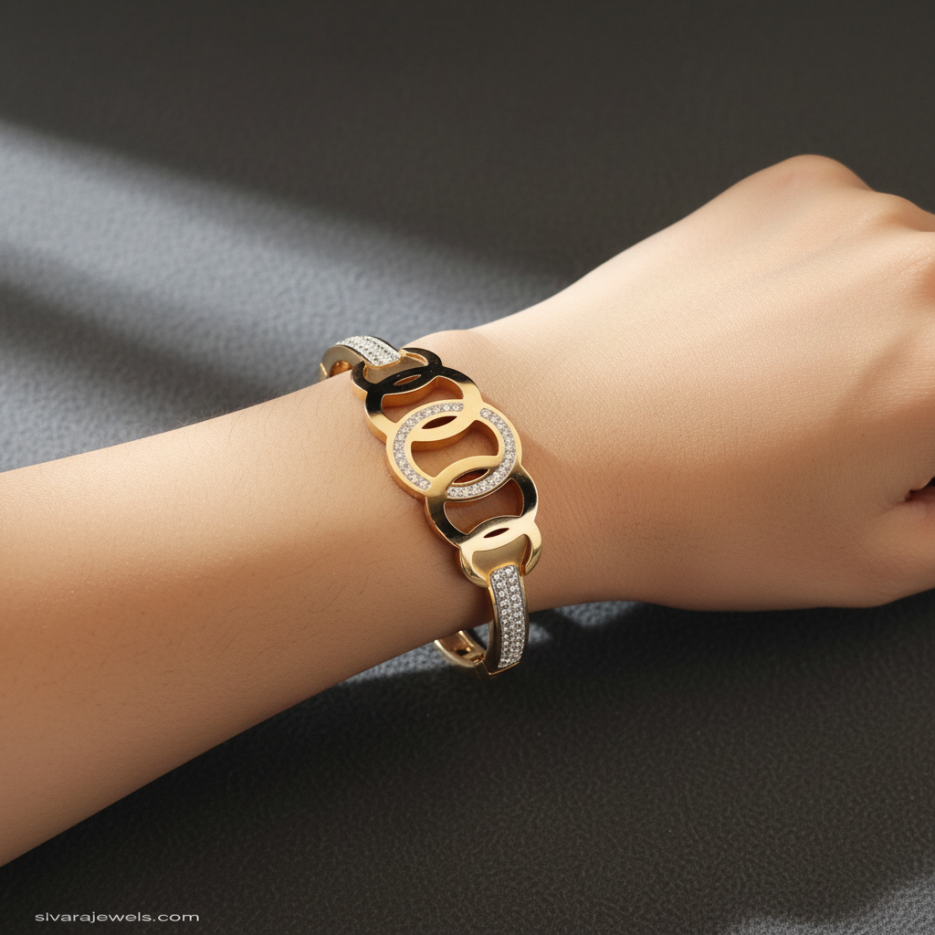 Beautiful slender wrist with interlocking oval bracelet