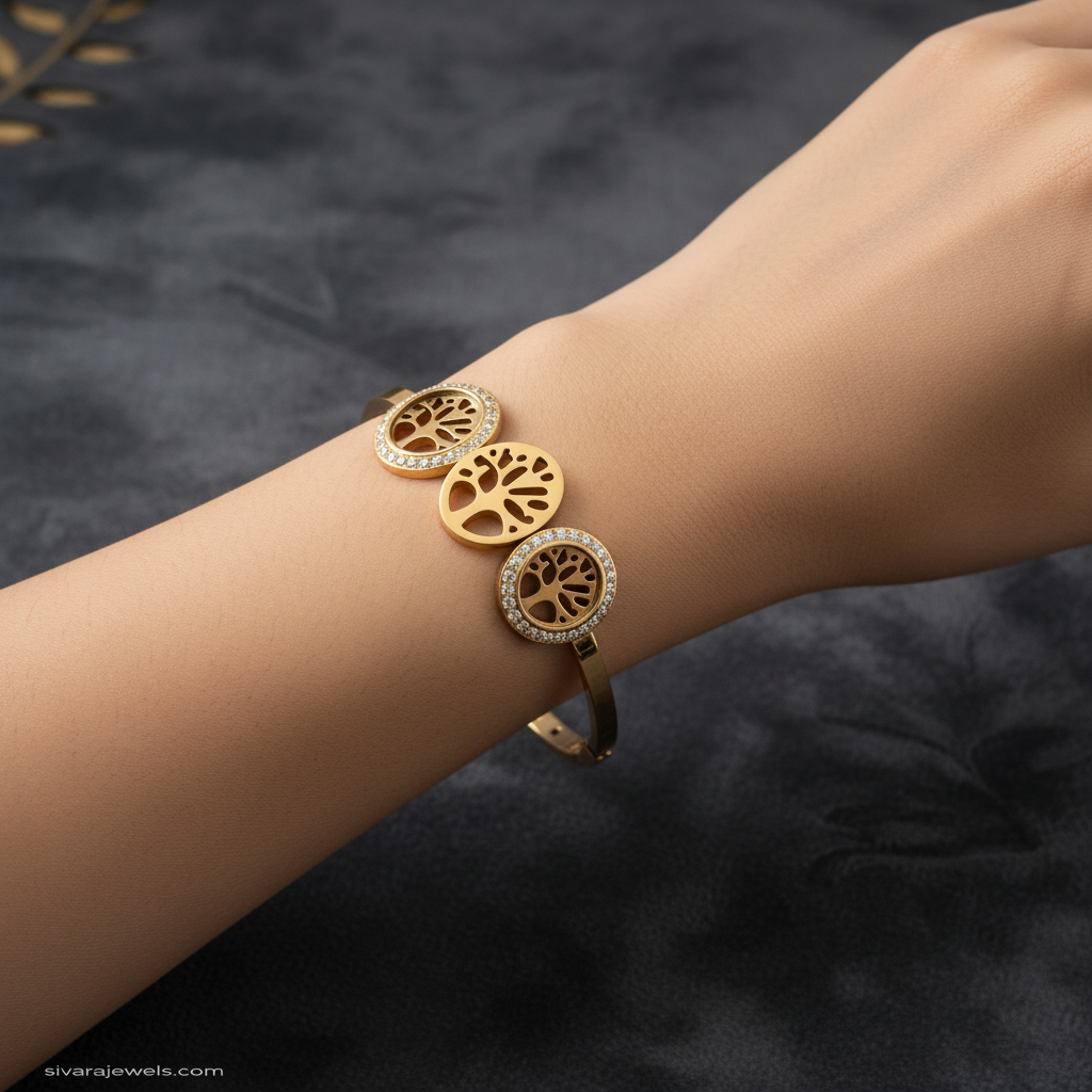 Beautiful slender wrist with tree of life medallion bracelet