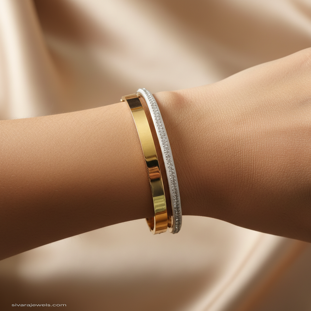 Beautiful slender wrist with two-tone diamond bracelet