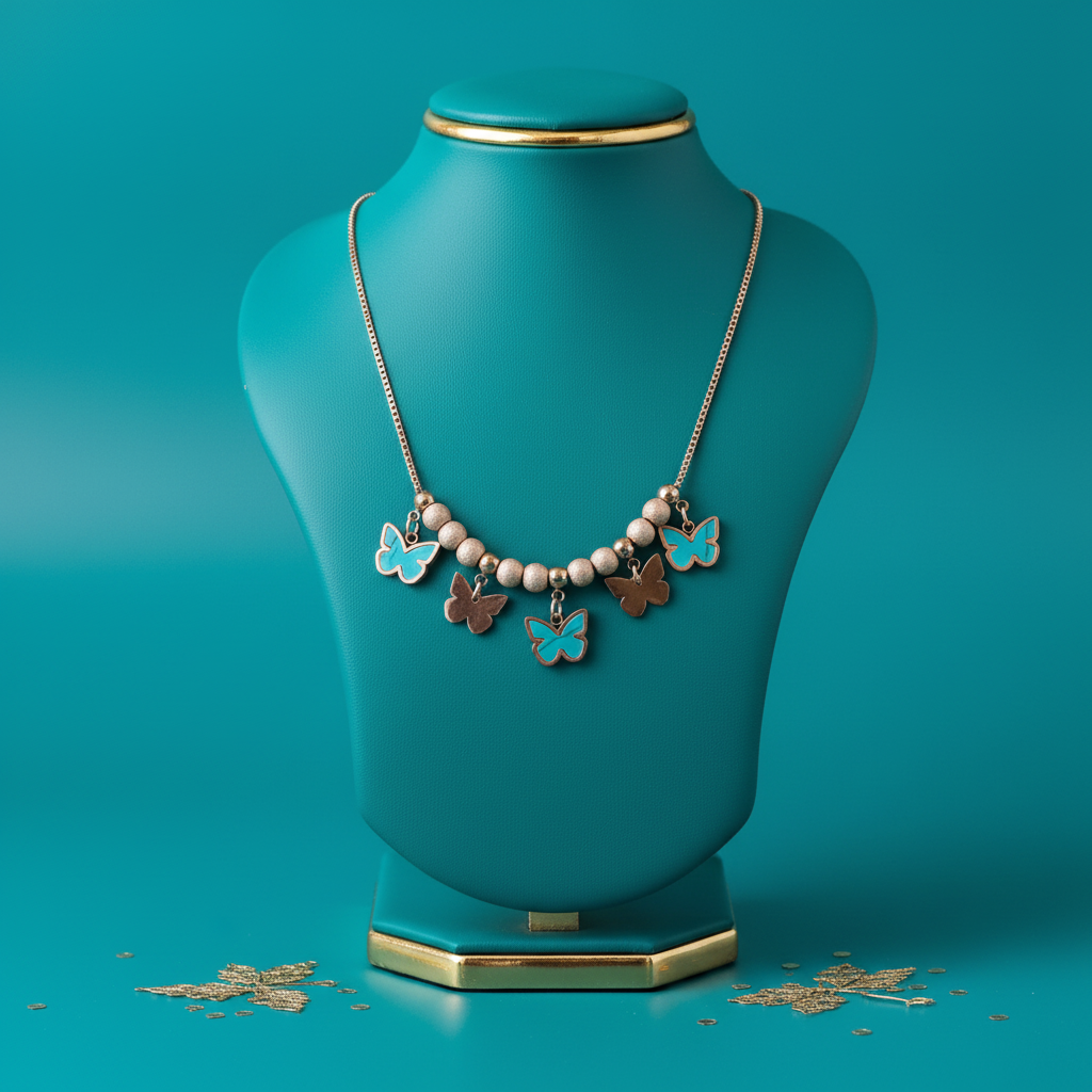 Butterfly Charm Necklace on Teal Display