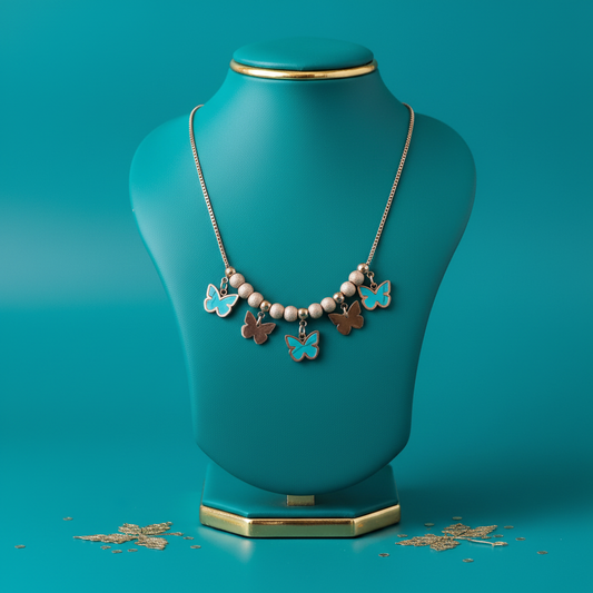 Butterfly Charm Necklace on Teal Display