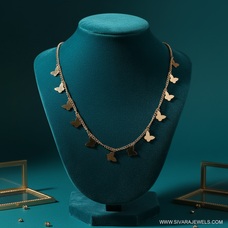 Butterfly Charm Necklace on Teal Velvet