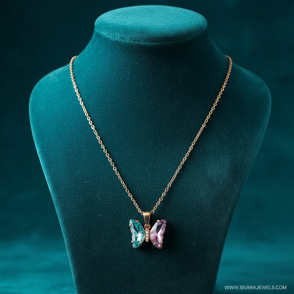 Butterfly Pendant on Teal Velvet