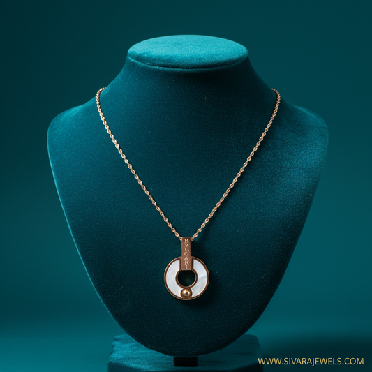 BVLGARI Double Hollow Circle Necklace on Teal Velvet