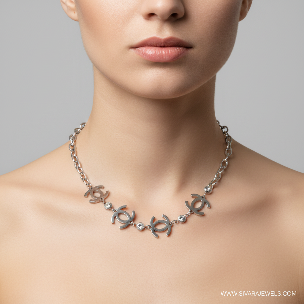 Chanel CC Logo with Crystals on Slender Neck