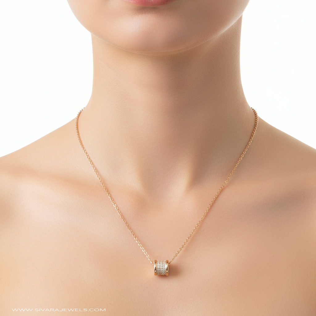 Diamond Barrel Pendant on Slender Neck