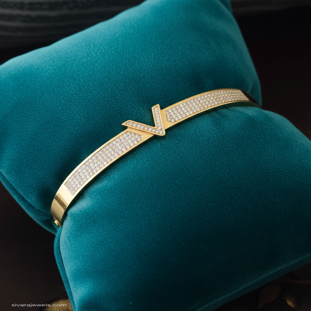 Diamond bracelet stacked on teal velvet cushion