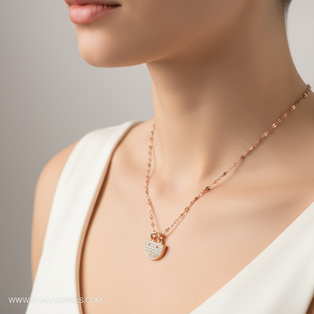 Diamond Half-Circle Pendant on Slender Neck