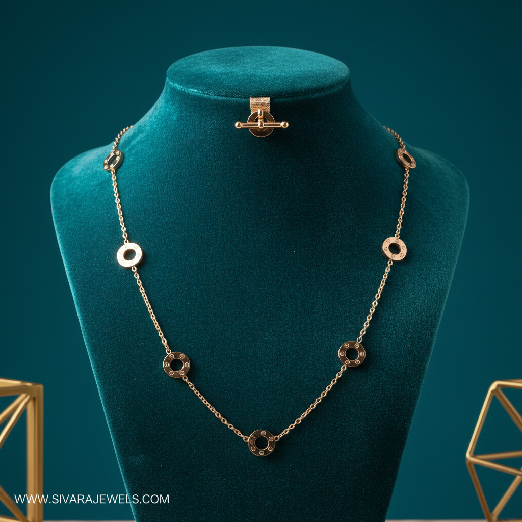 Disc Station Necklace on Teal Velvet
